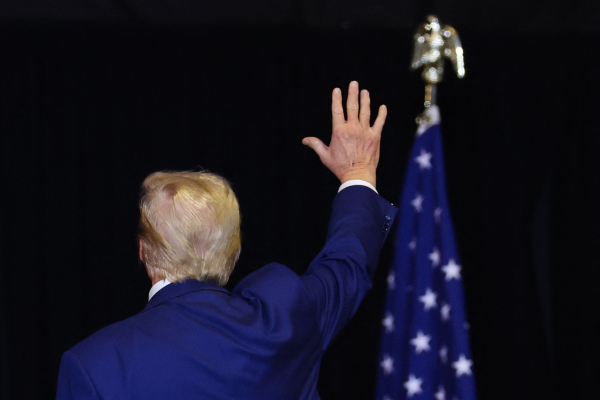 Former President Donald Trump leaves the stage after a campaign rally in State College, Pa., on Oct. 26. As Trump has said he will not run for president again after this year, his final campaign appearances mark a kind of farewell to campaigning.