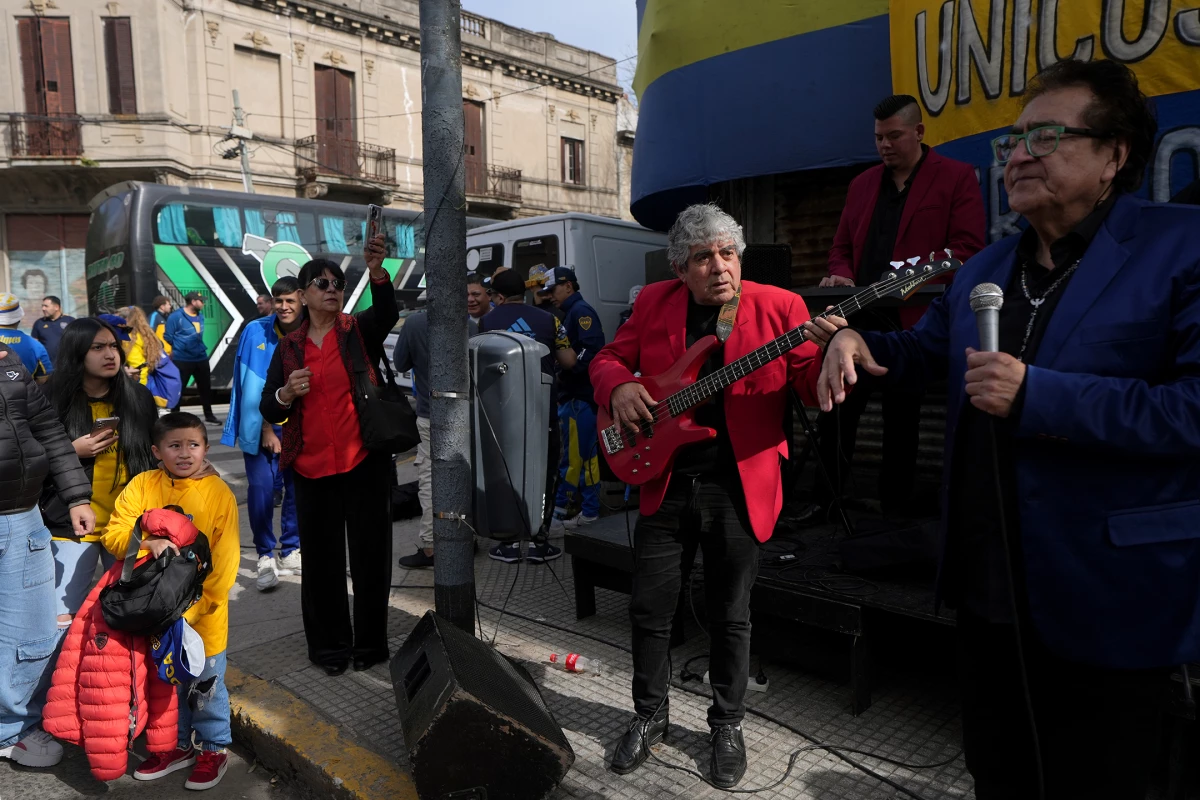 A party before a soccer match at the stadium La Bombonerita in Buenos Aires' La Boca barrio on Aug. 4, 2024.