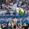 Lionel Messi #10 of Argentina is thrown in the air by teammates after the 3-2 victory during the FIFA World Cup 2026 Round of 16 match between Argentina and Egypt at Atlanta Stadium on July 07, 2026 in Atlanta, Georgia.