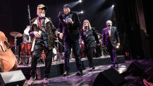 The 2025 class of the NEA's Jazz Masters included (from left to right) saxophonist Marshall Allen, pianists Chucho Valdés and Marilyn Crispell and the critic Gary Giddins.