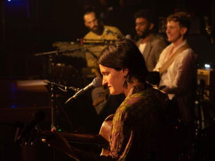 Lenker (in foreground) along with the other core members of Big Thief's touring band, (from left to right) drummer James Krivchenia, bassist Joshua Crumbly and guitarist Buck Meek.