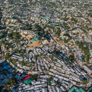 FILE - An aerial view of a Rohingya refugee camp, home to over a million of Myanmar's persecuted Rohingya minority, covers the land in Cox's Bazar, Bangladesh, Nov. 25, 2025. 