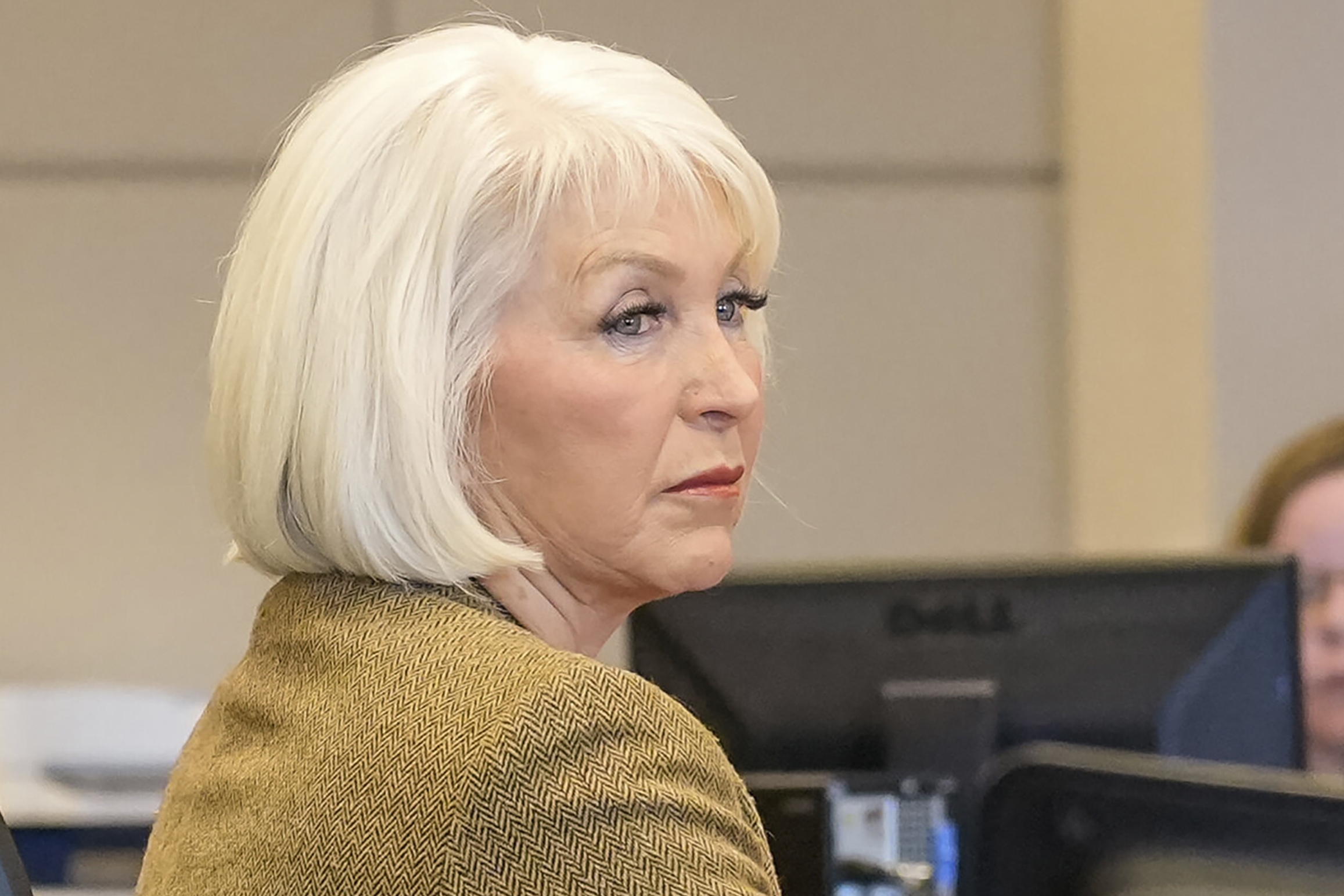 Tina Peters, former Mesa County, Colo., clerk, listens during her trial on March 3, 2023. (The Grand Junction Daily Sentinel via AP/Pool)