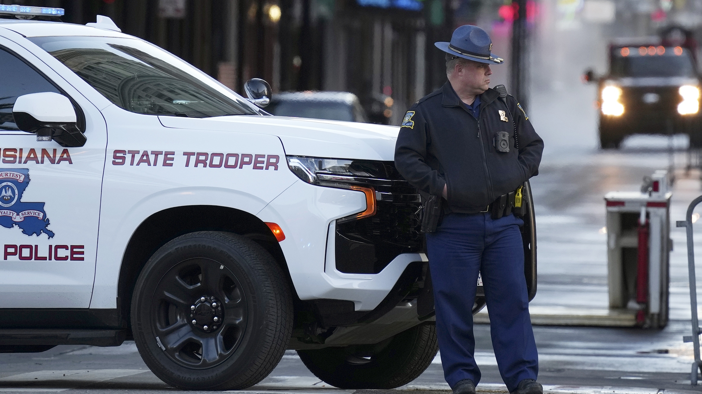 A state trooper stands by New Orleans