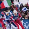 Johannes Hoesflot Klaebo, of Norway, from right, Ben Ogden, of the United States, and Oskar Opstad Vike, of Norway, compete in the final of the cross-country skiing men's sprint classic at the 2026 Winter Olympics, in Tesero, Italy, Tuesday, Feb. 10, 2026