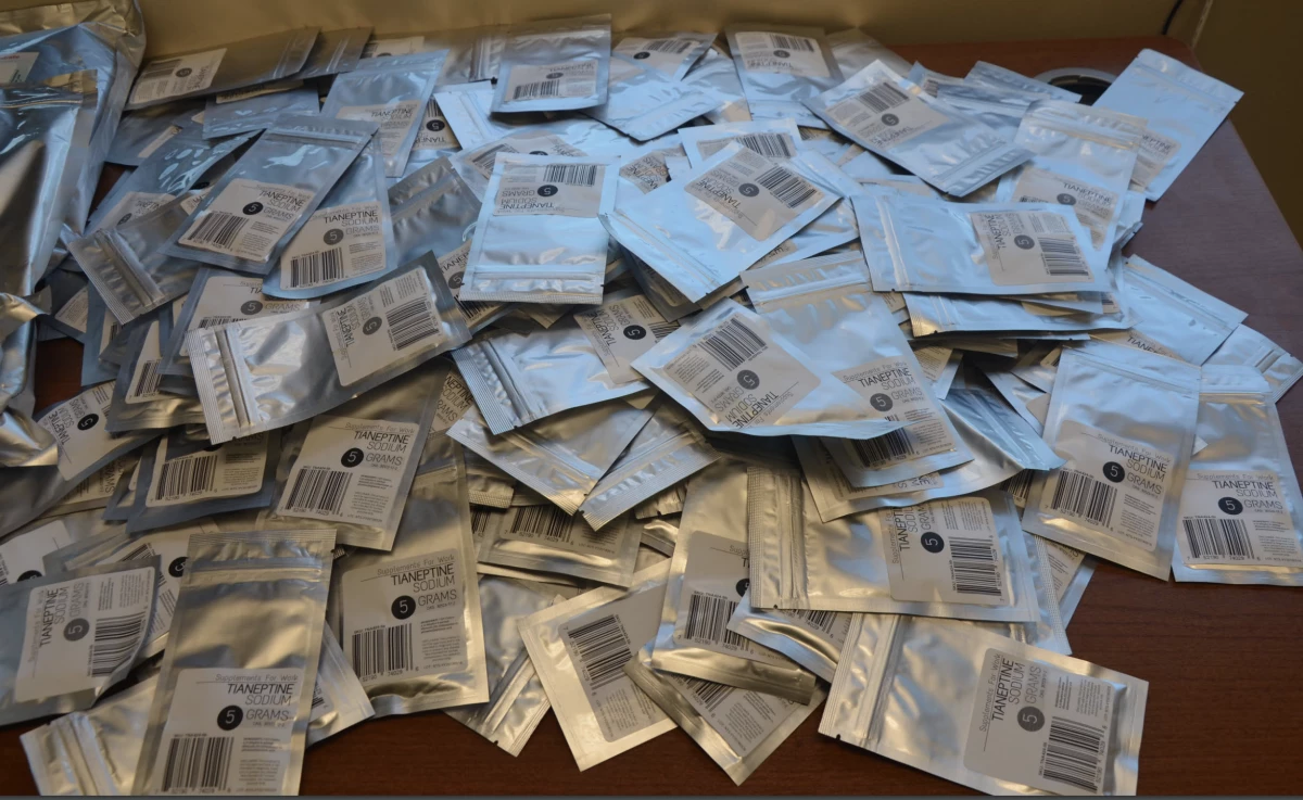 Packets labeled as containing 5 grams of tianeptine are seen in an image submitted by federal prosecutors earlier this year.