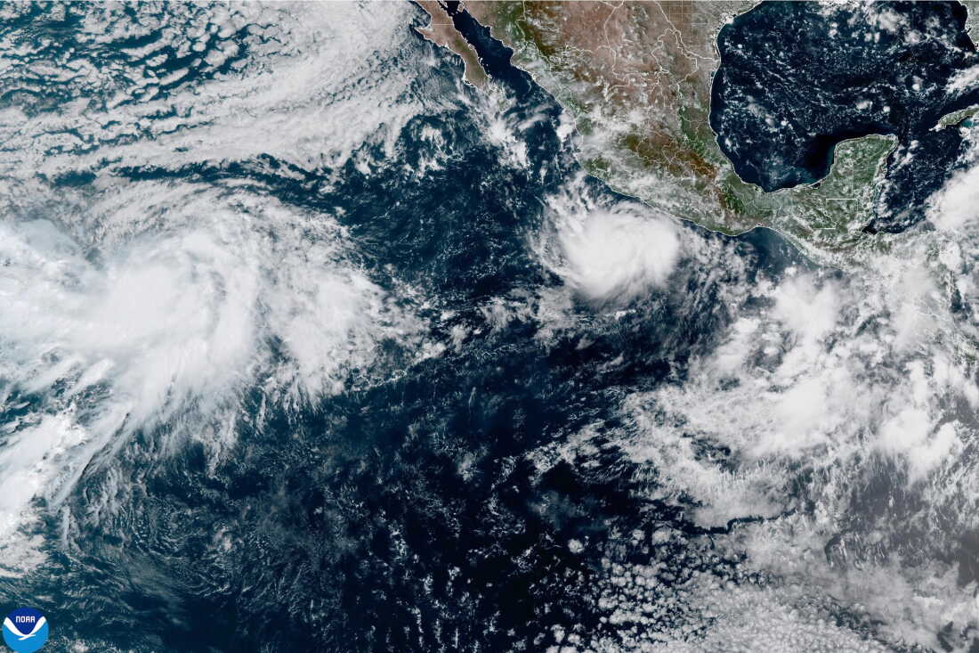 This photo provided by NOAA shows Hurricane Polo intensifying in the Pacific Ocean off the coast of Mexico on Monday, Sept. 21, 2026.