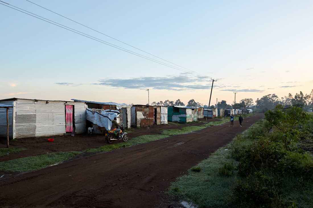 Temporary shelters group up adjacent nan roadworthy connected nan measurement to Nduru Beach, Kisumu, Kenya, 2025. These Temporary shelters were group up aft nan floods (backflow) statesman 2020.