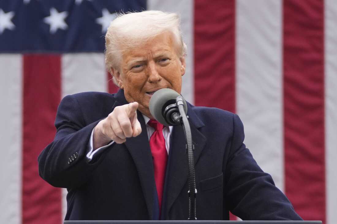 President Donald Trump speaks during an event to announce new tariffs in the Rose Garden at the White House on April 2.