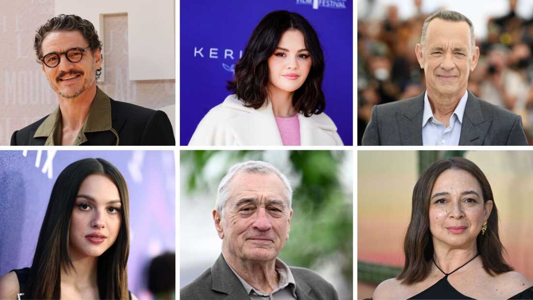 “Our government has resorted to threatening the livelihoods of journalists, talk show hosts, artists, creatives and entertainers,” reads an open letter organized by the ACLU after ABC suspended Jimmy Kimmel's late-night show under pressure from the FCC. Among the 400 signers are, clockwise from top left, Pedro Pascal, Selena Gomez, Tom Hanks, Maya Rudolph, Robert De Niro and Olivia Rodrigo.