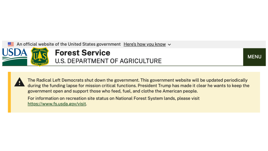 A screen shot a message on the U.S. Forest Service website that some say violates the federal Hatch Act against political activity