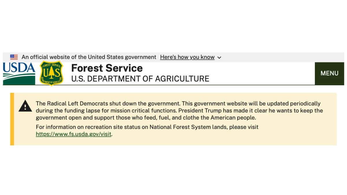 A screen shot a message on the U.S. Forest Service website that some say violates the federal Hatch Act against political activity