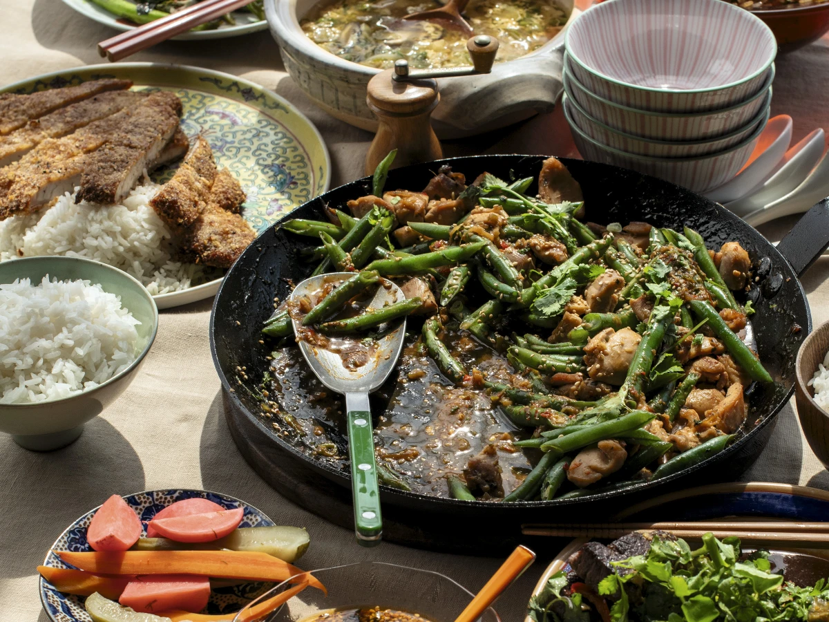 Green bean and chicken stir-fry is one of the many 'vegetable-forward' recipes in Roy Choi's cookbook, The Choi of Cooking: Flavor-Packed, Rule-Breaking Recipes for a Delicious Life, which he co-wrote with Tien Nguyen and Natasha Phan. This dish uses the Sweet Garlic Teriyaki Sauce you can find below.