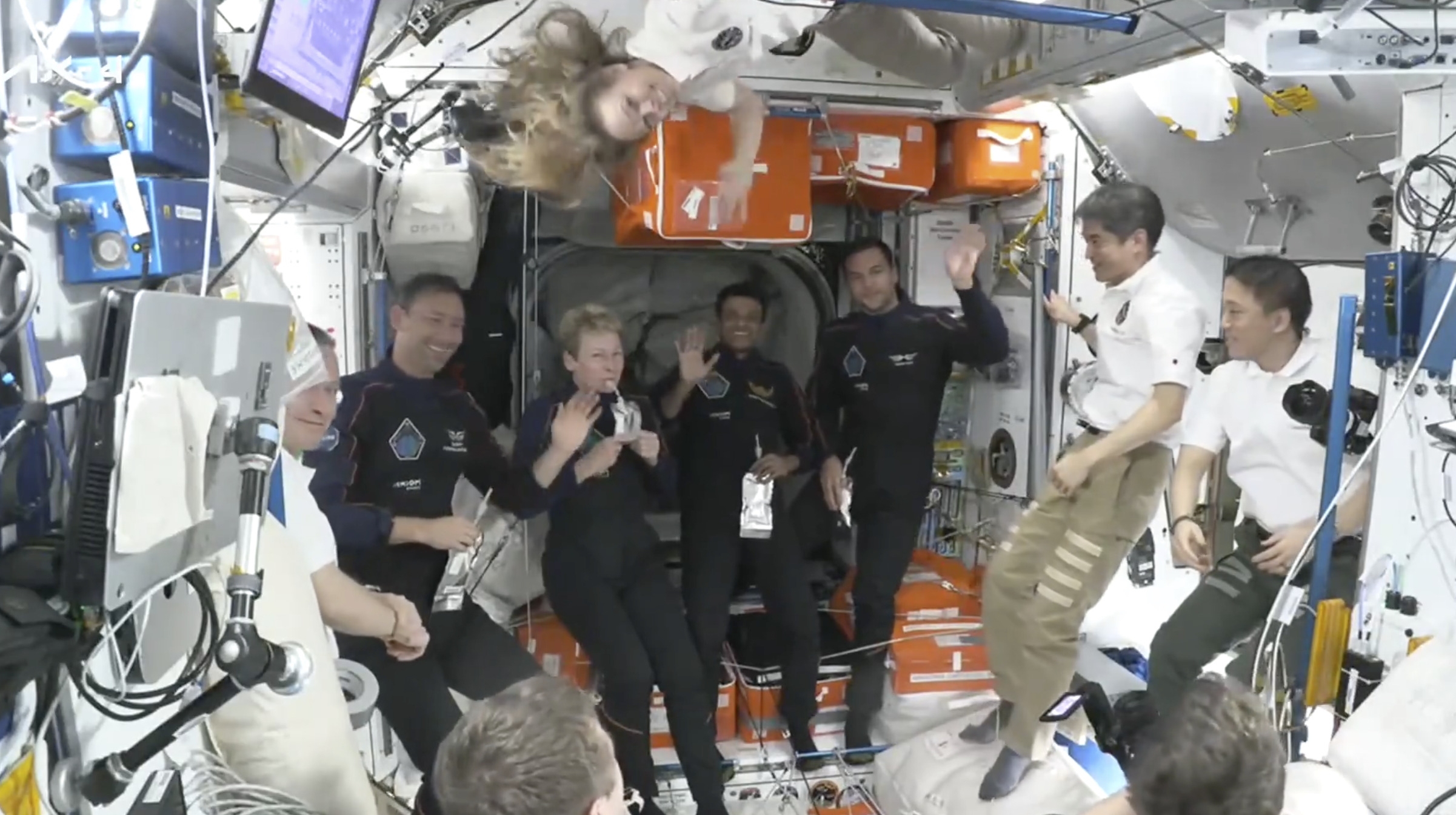 This image provided by NASA shows Axiom Space crew members from the Ax-4 mission from second left, Poland