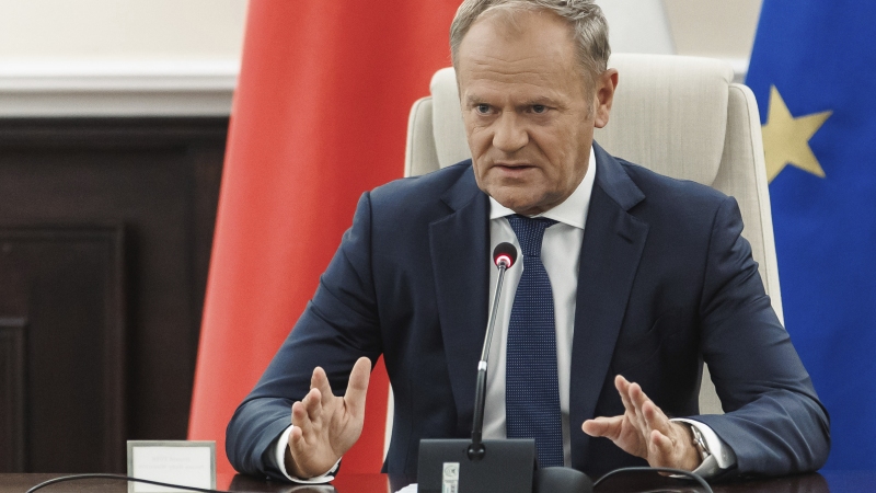 Polish Prime Minister Donald Tusk holds an extraordinary government meeting at the chancellery, with military and emergency services officials following violations of Polish airspace during a Russian attack in Warsaw Wednesday, Sept. 10, 2025.