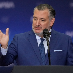 Sen. Ted Cruz, R-Texas, speaks before President Donald Trump arrives at NASA’s Johnson Space Center on Friday, Aug. 28, in Houston.