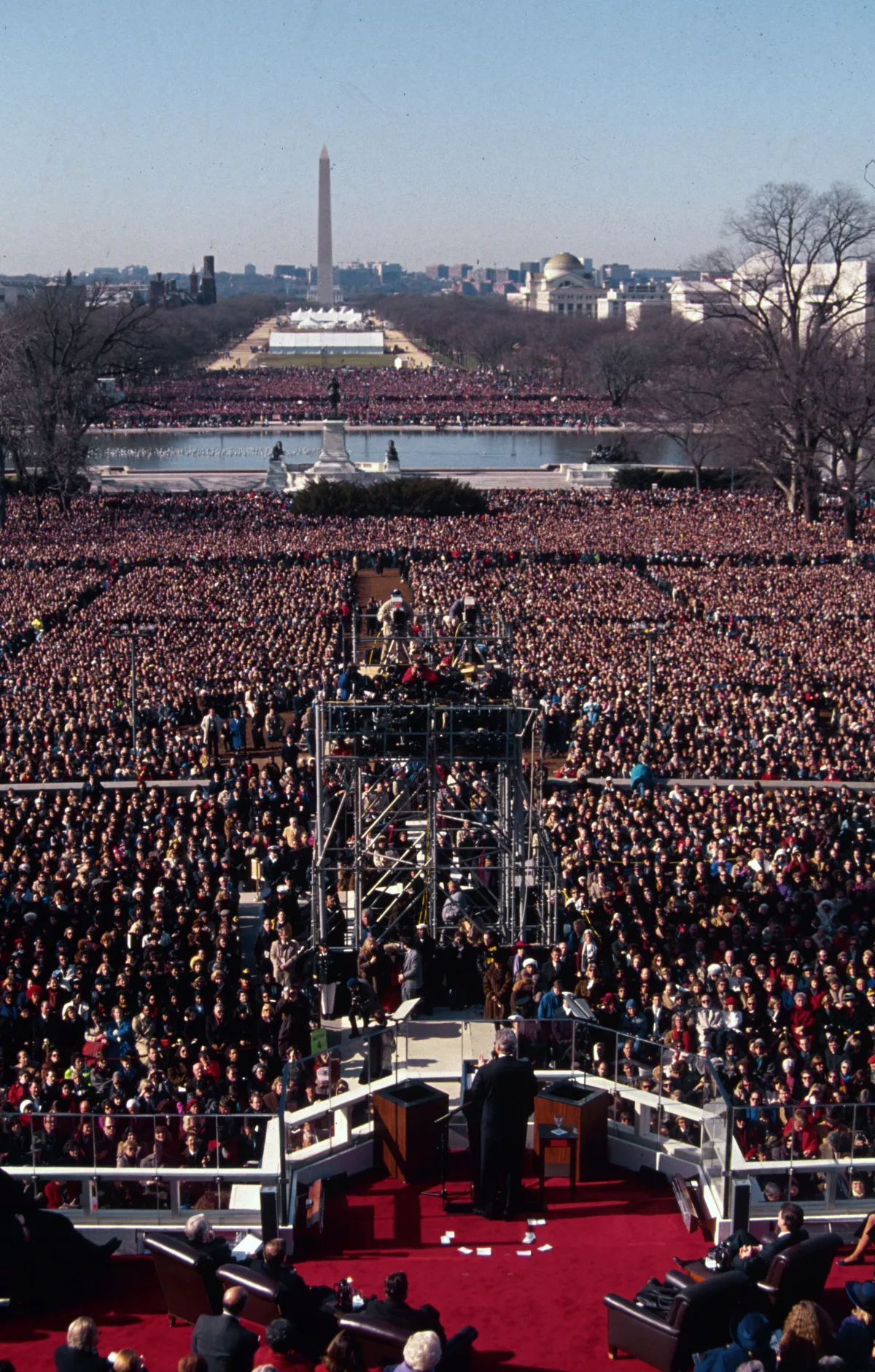 Crowds gather during the inaugural address of President Bill Clinton on Jan. 20, 1993.
