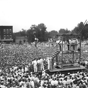 A huge crowd gathers around a scaffold to witness the public hanging of Rainey Bethea in 1936 in Owensboro, Ky. Public outrage over the spectacle made Bethea's death the last public hanging in the country.