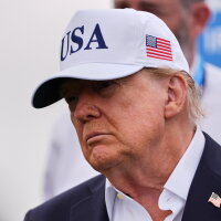 U.S. President Donald Trump attends the Irish Open golf tournament at Trump International Golf Links in Doonbeg, Ireland, Sunday, Sept. 13, 2026.