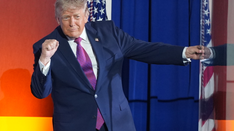 President Trump gestures after speaking at Mount Rushmore National Memorial, Friday, July 3, 2026, near Keystone, S.D.