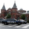 Members of the U.S. Park Police guard an entrance to the 9th Street tunnel in front of the Smithsonian Castle on Aug. 13, 2025, in Washington, D.C., after the Trump administration initiated a federal takeover of D.C. police and deployed the National Guard.