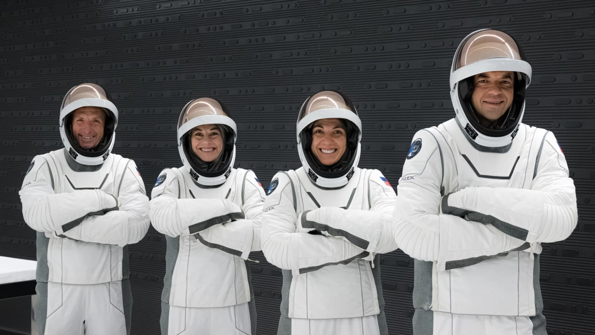 From left, Scott Poteet, Anna Menon, Sarah Gillis, and Jared Isaacman are set to conduct the first private spacewalk. Gillis and Isaacman will exit their Dragon capsule float above the Earth in new spacesuits from the commercial spaceflight company SpaceX.