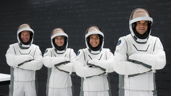 From left, Scott Poteet, Anna Menon, Sarah Gillis, and Jared Isaacman are set to conduct the first private spacewalk. Gillis and Isaacman will exit their Dragon capsule float above the earth in new spacesuits from the commercial spaceflight company SpaceX.