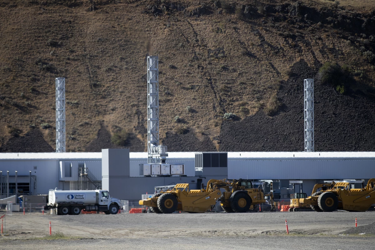Construction continues on a new Microsoft data center on Friday, July 18, 2025, in Malaga, Washington.
