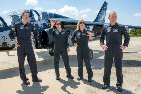 Four astronauts from the Polaris Dawn mission — from left, Jared Isaacman (mission commander), Sarah Gillis (mission specialist), Anna Menon (mission specialist/medical officer) and Scott “Kidd” Poteet (pilot), say they've gone through some 2,000 hours of simulator training to prepare for an ambitious visit to space.