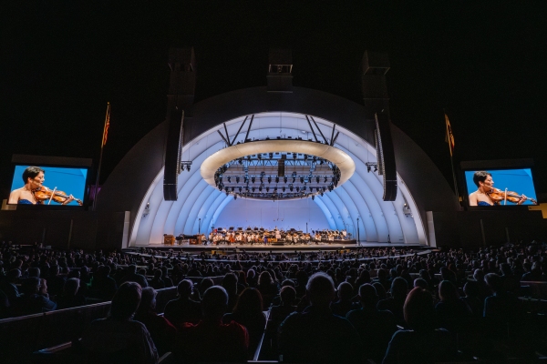 Violinist Anne Akiko Meyers performs at the Hollywood Bowl in Los Angeles, California.