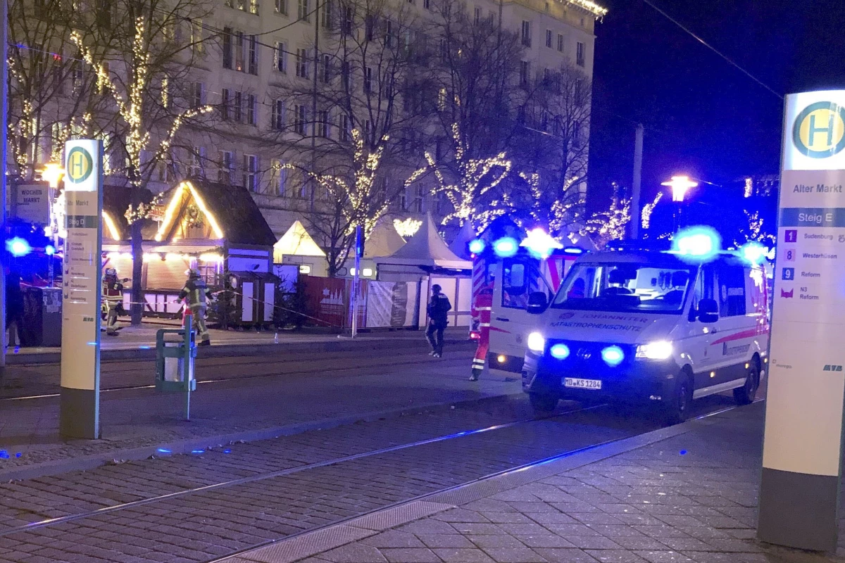 Emergency services attend an incident at the Christmas market in Magdeburg, Germany, on Friday.
