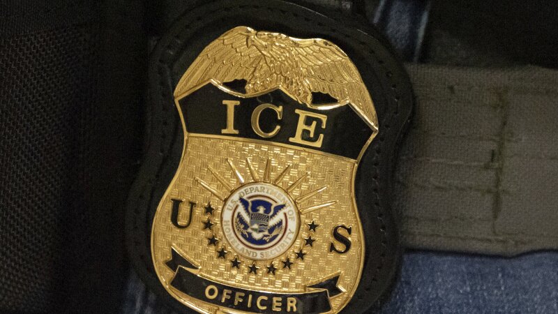 A federal agent wears an Immigration and Customs Enforcement badge in New York, June 10, 2025. The ICE officer who allegedly fatally shot a Colombian man in Maine on Monday was prone to violence and held racist beliefs, according to some of the people who were close to him.