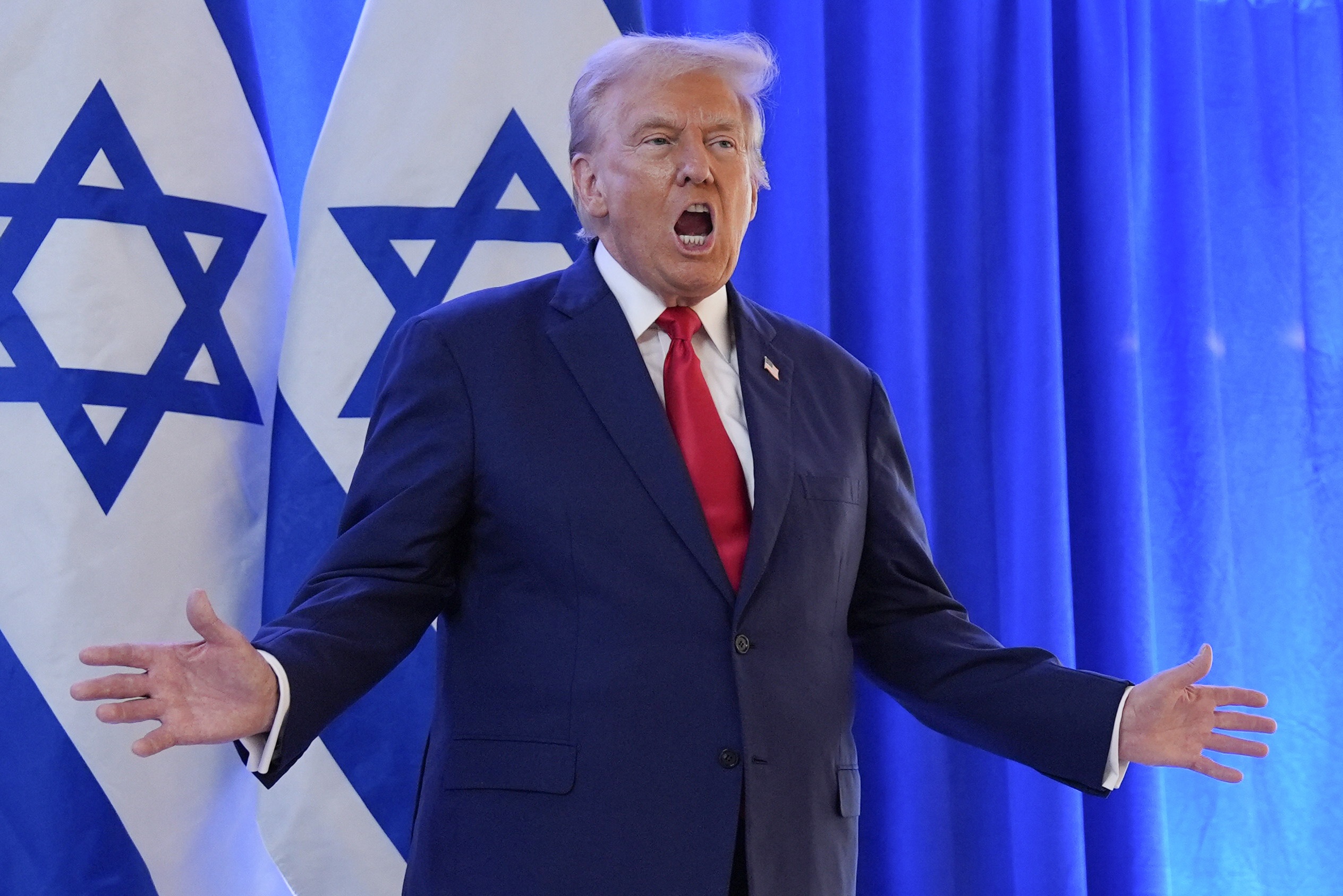 President Donald Trump speaks during an event on combating antisemitism at Trump National Golf Club, Thursday, Aug. 15, 2024, in Bedminster, N.J. (AP)