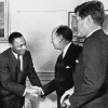 In this Dec. 17, 1962 file photo, Ambassador Adlai Stevenson, the U.S. delegate to the United Nations, shakes hands with Martin Luther King Jr., president of the Southern Christian Leadership Conference, Atlanta, Ga., at the White House in Washington with President John F. Kennedy at right. The meeting occurred as Kennedy met with members of the American Negro Leadership Conference on Africa. Historians generally agree that Kennedy's phone call to Coretta Scott King expressing concern over her husband's arrest in October 1960, and Robert Kennedy's work behind the scenes to get King released, helped JFK win the White House that fall. King himself, while appreciative, wasn't as quick to credit the Kennedys alone with getting him out of jail, according to a previously unreleased portion of the interview with the civil rights leader days after Kennedy's election. (AP Photo, File)
