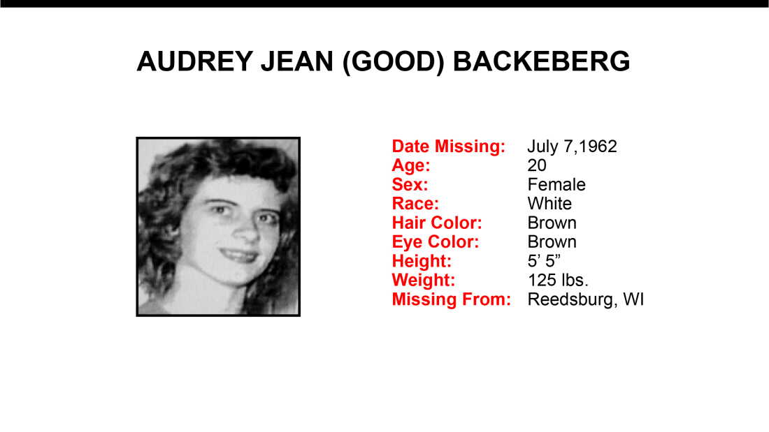 Found. Audrey Missing Wisconsin woman found out of state 6 decades later : NPR