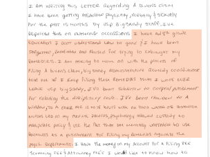 J.M. tried to report the abuse he received at Big Sandy penitentiary in 2020 to the Eastern District Court of Kentucky. The highlighting and redactions were done by The Marshall Project.