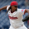 Cleveland Guardians' Luis Ortiz pitches in the first inning of a baseball game against the Minnesota Twins in Cleveland, on April 30.