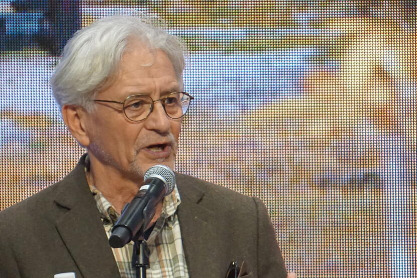 Democrat Tom Begich speaks at an Aug. 26, 2026, forum held by the Alaska Oil and Gas Association.