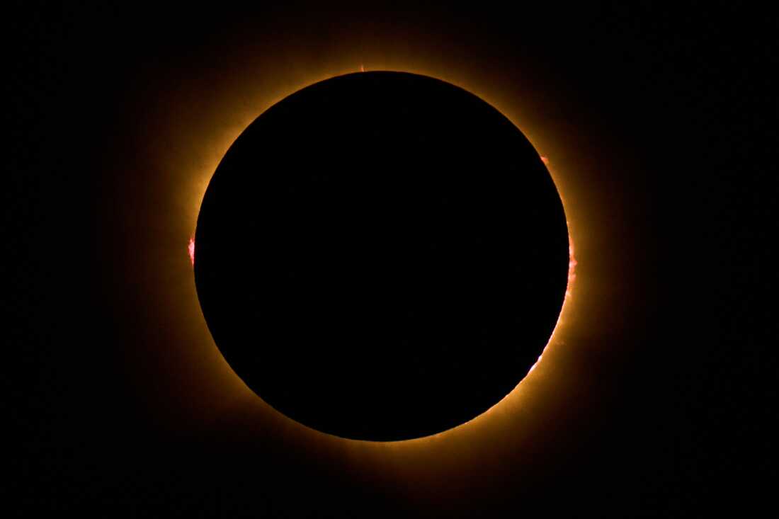 A total solar eclipse is seen from Berlanga de Duero, central Spain, Wednesday, Aug. 12, 2026.