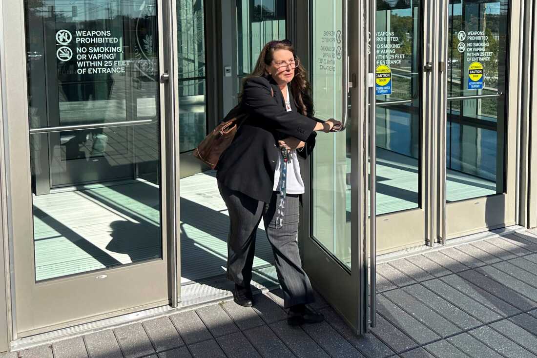 Heather Honey leaves the federal courthouse in Harrisburg, Pa., in 2024. The right-wing election activist wrote a document criticizing the National Study of Learning, Voting and Engagement before she was appointed deputy assistant secretary for elections integrity at the Department of Homeland Security.