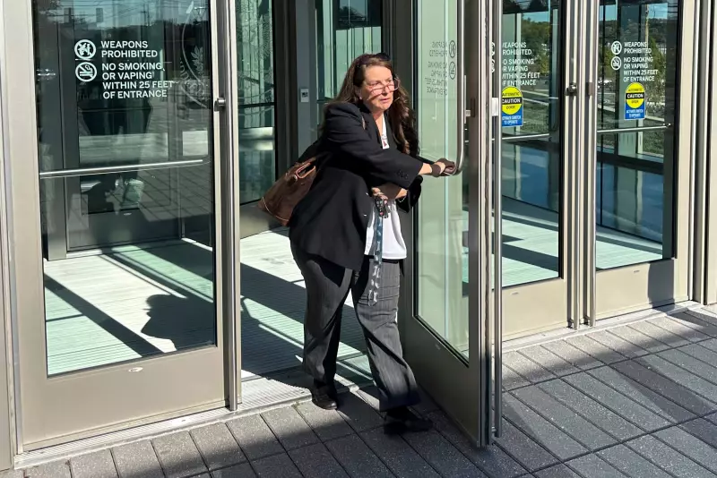 Heather Honey leaves the federal courthouse in Harrisburg, Pa., in 2024. The right-wing election activist wrote a document criticizing the National Study of Learning, Voting and Engagement before she was appointed deputy assistant secretary for elections integrity at the Department of Homeland Security.