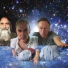 A collage of the Dirty Three members floating in the cosmos.