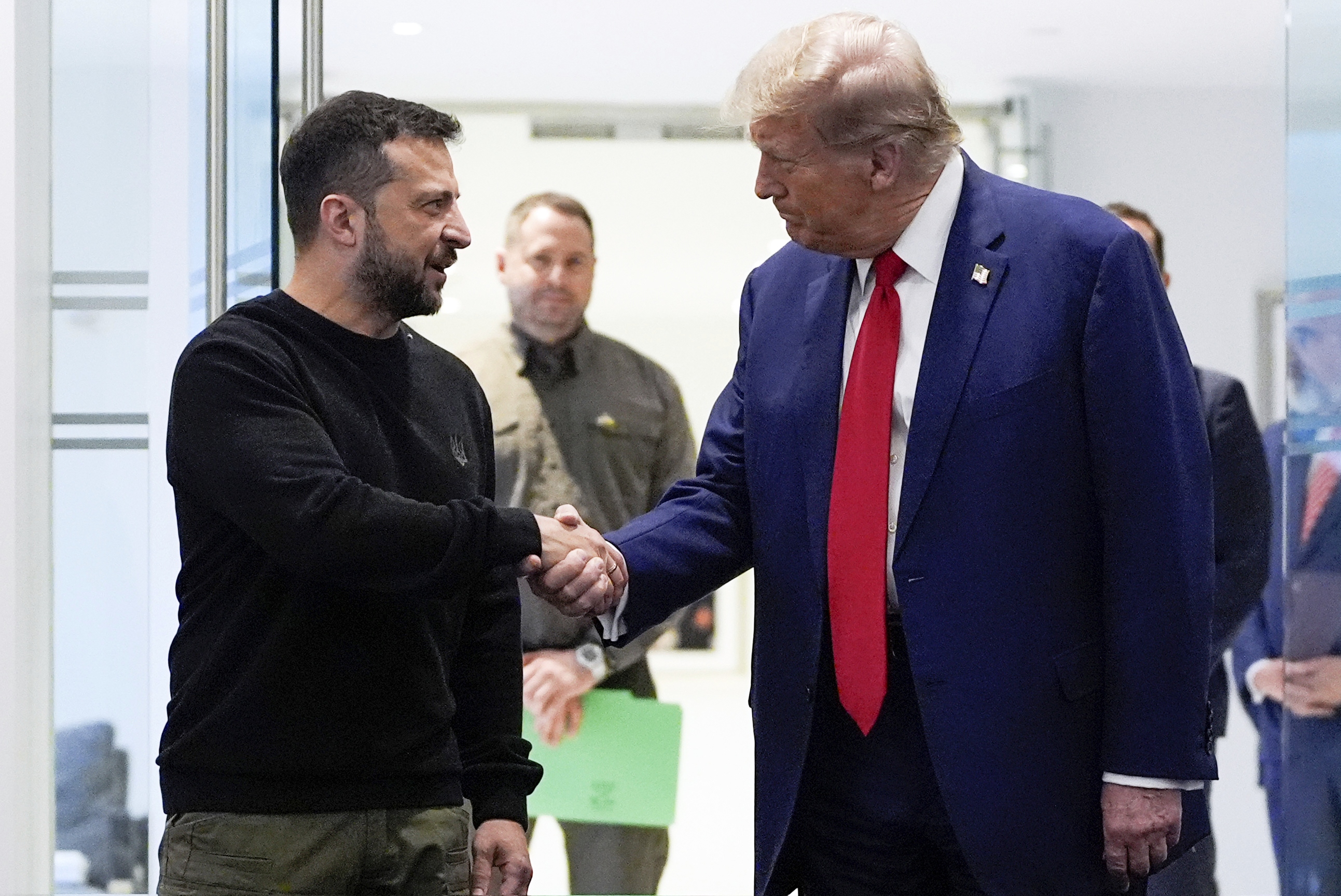 Trump and Ukraine's President Volodymyr Zelenskyy shake hands during their meeting at Trump Tower, Sept. 27, 2024, in New York. (AP)