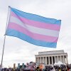 A person waves a transgender pride flag during the People's March and rally to the Lincoln Memorial in Washington, D.C., on Jan. 18.