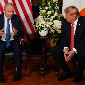 Ireland's Prime Minister Micheál Martin (left) and President Trump met Saturday at Farmleigh House in Dublin.