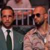 Andrew Tate, right, and his brother Tristan arrive an event, April 11, 2026, in Miami.