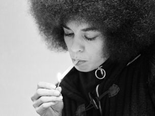 Professor and activist Angela Davis during an interview with AP reporters at the Santa Clara County jail in Palo Alto, Calif. on Dec. 27, 1971. At the time, Davis was on trial for conspiracy for murder charges, which she was acquitted of in June 1972.