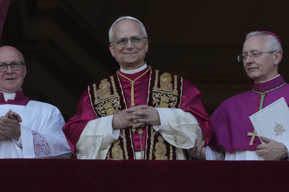 Newly elected Pope Leo XIV appears on the balcony of St. Peter's Basilica at the Vatican on Thursday. (AP)