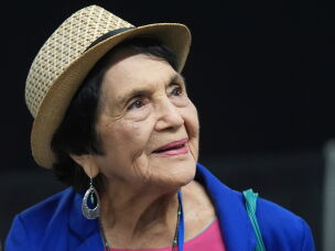 Dolores Huerta is seen at the California Democratic Party's 2025 State Convention at the Anaheim Convention Center in Anaheim, May 31, 2025.