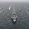 South Korean and U.S. Navy vessels steam in formation during a joint naval exercise in international waters off South Korea's southern island of Jeju at an undisclosed location on April 4, 2023.